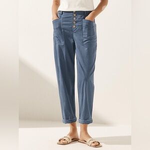 NWT Lintico Blue Linen Button Fly Trousers HEIDI Pants Casual Summer Lightweight